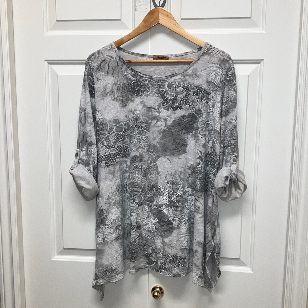 Beyond Capri Made in Italy tunic top, cotton, long sleeve & adjustable ties, XL